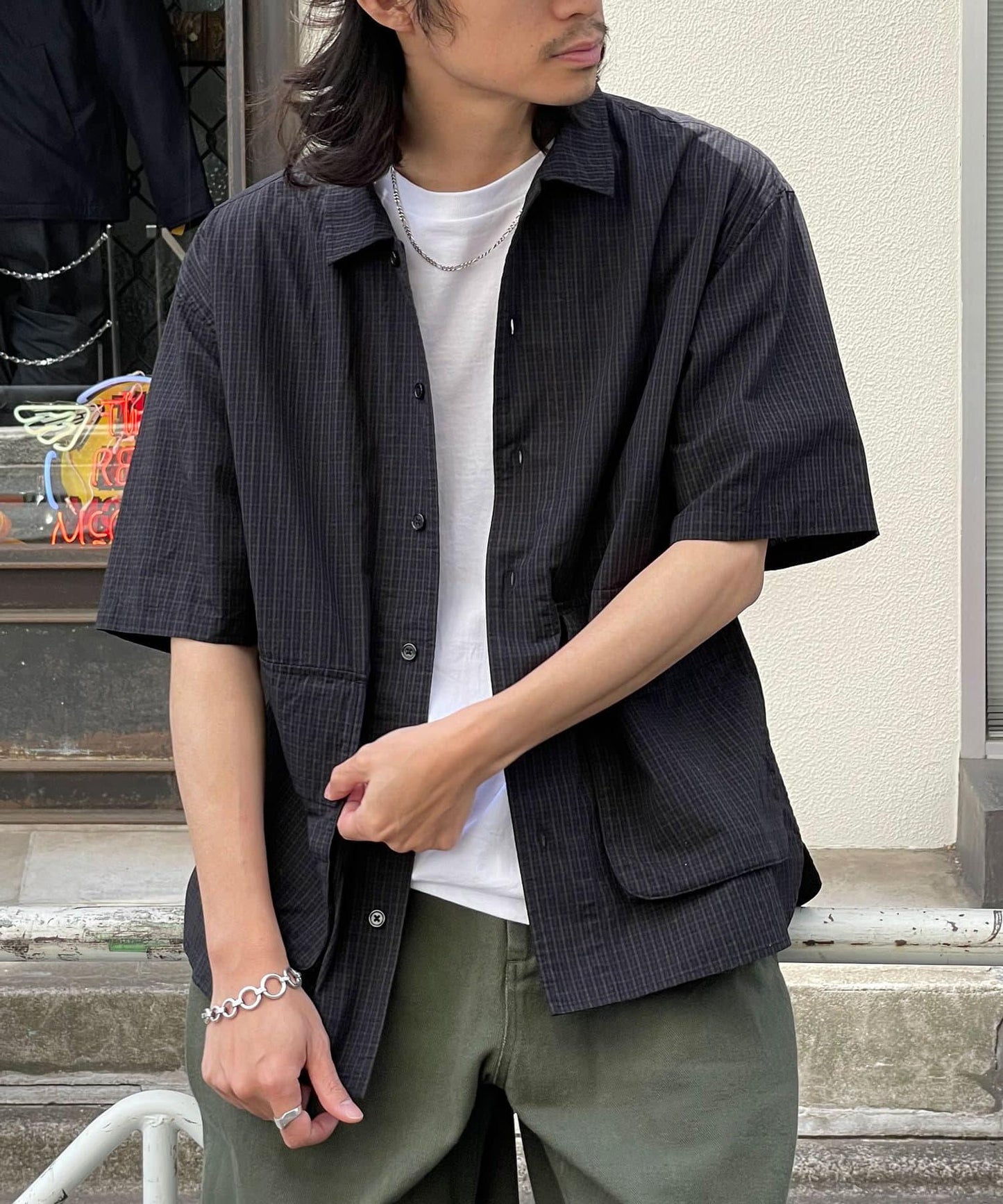 大口袋短袖襯衫