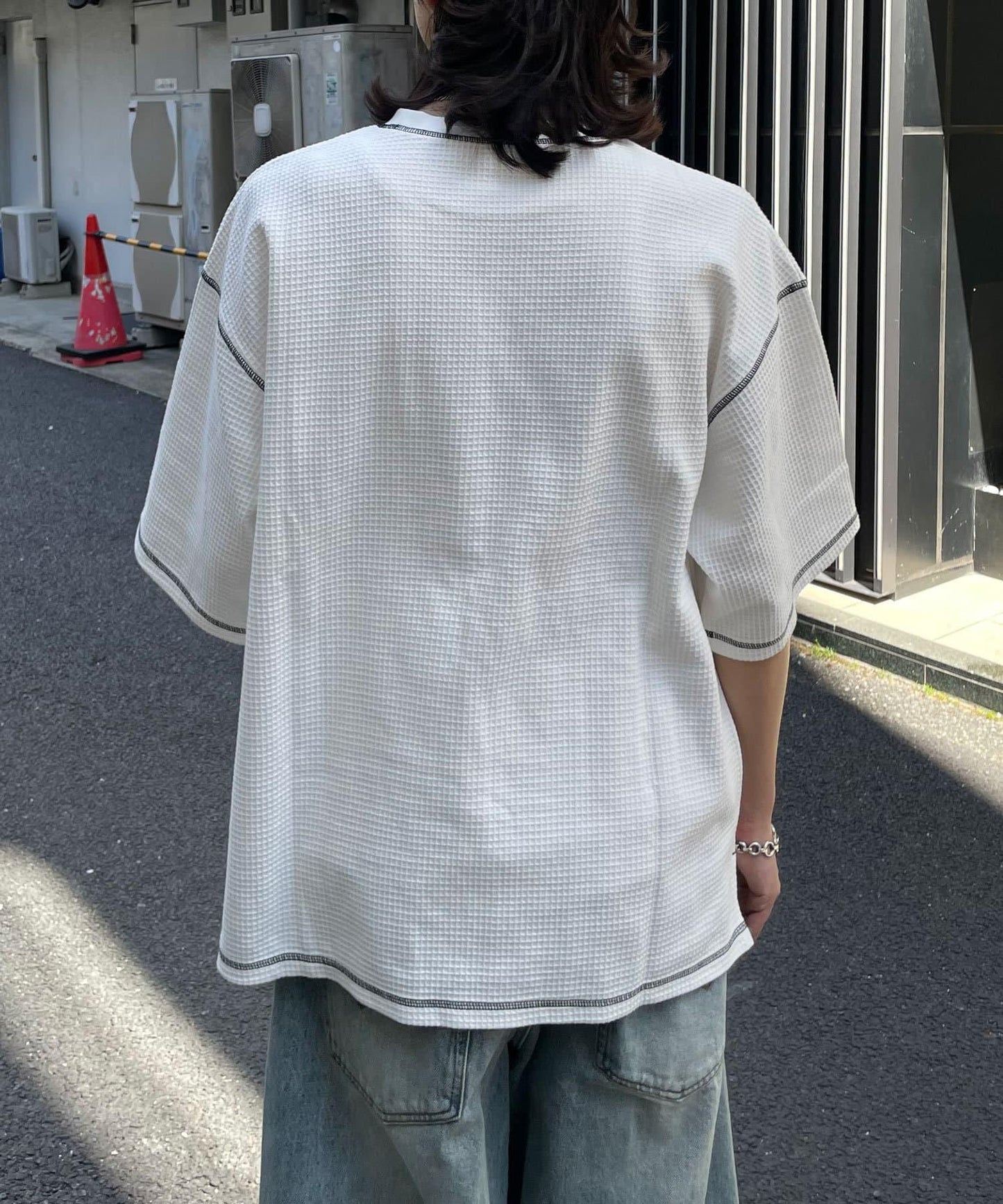 復古風格華夫格紋大尺寸T恤