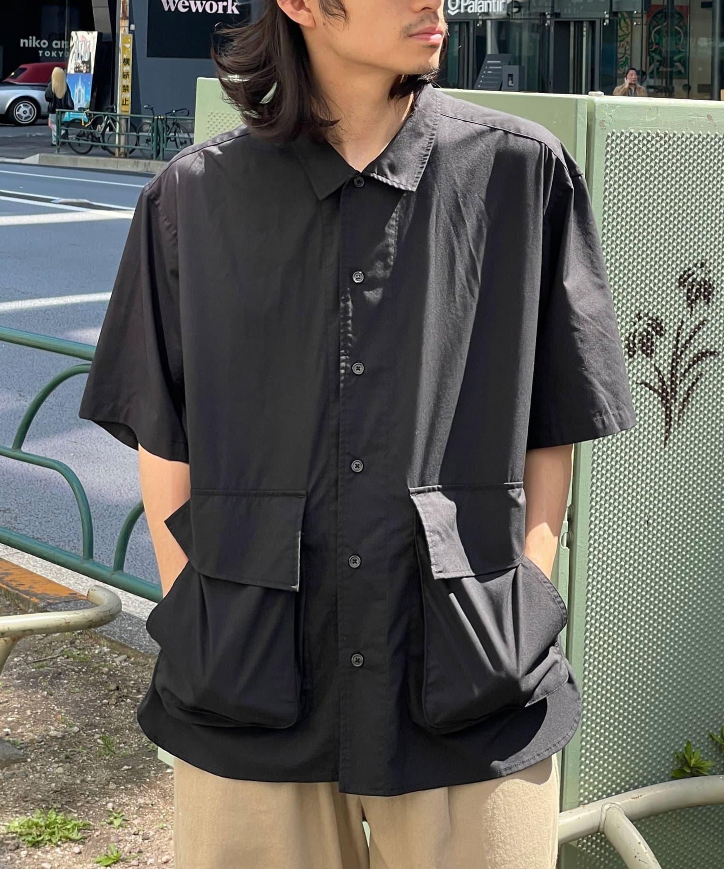 大口袋短袖襯衫