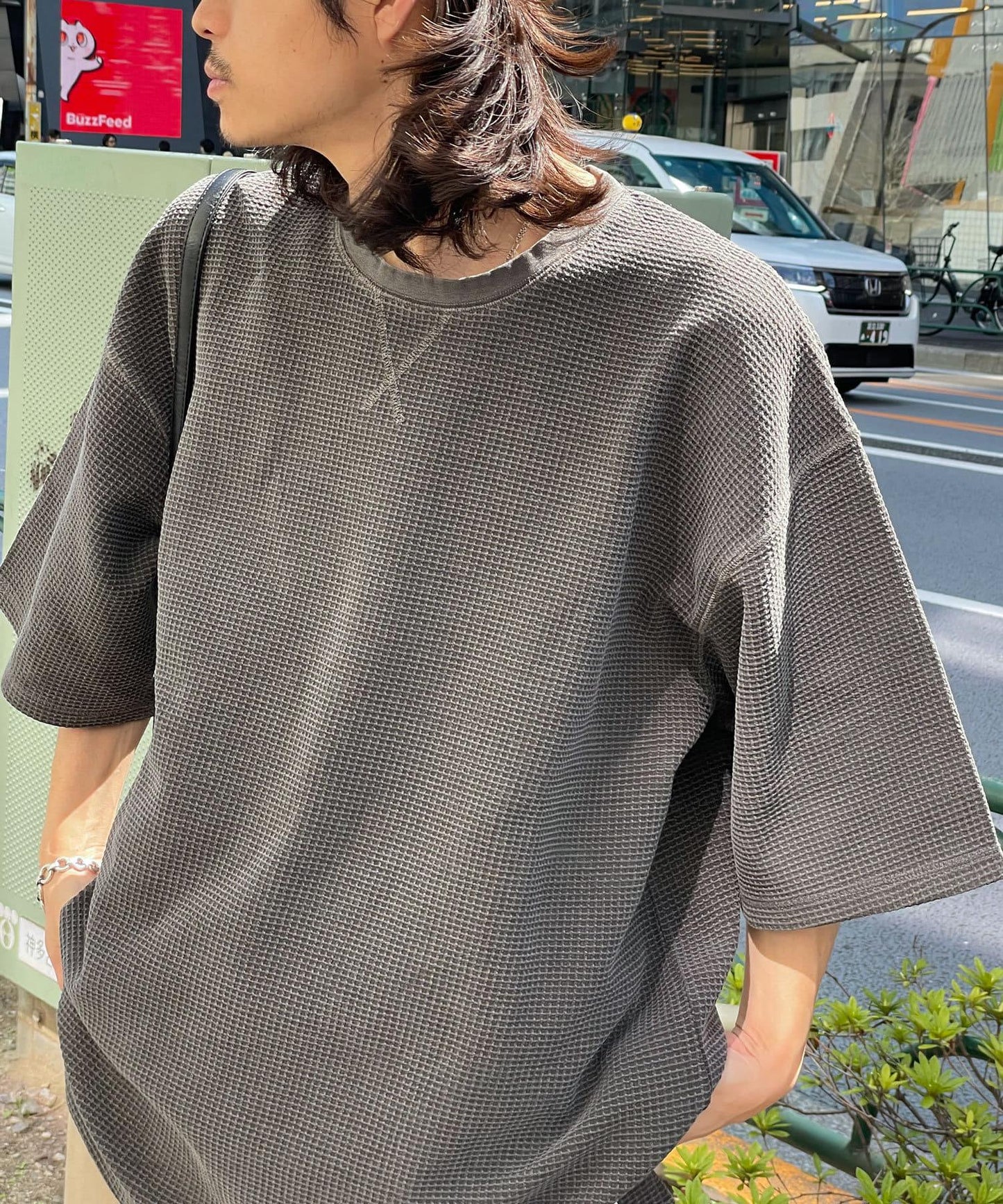 復古風格華夫格紋大尺寸T恤