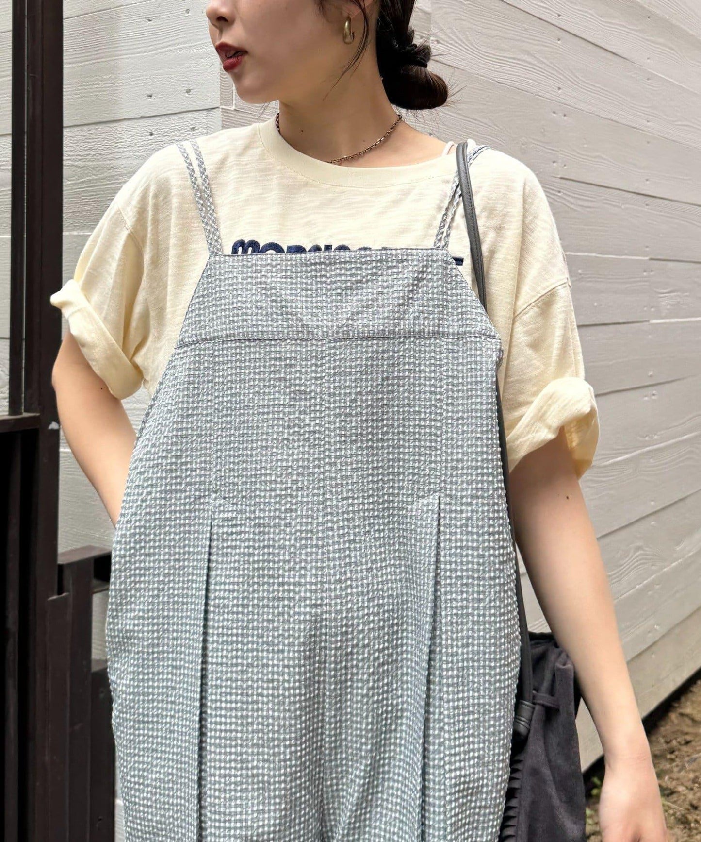 【帶背心】格紋足球工裝連體褲