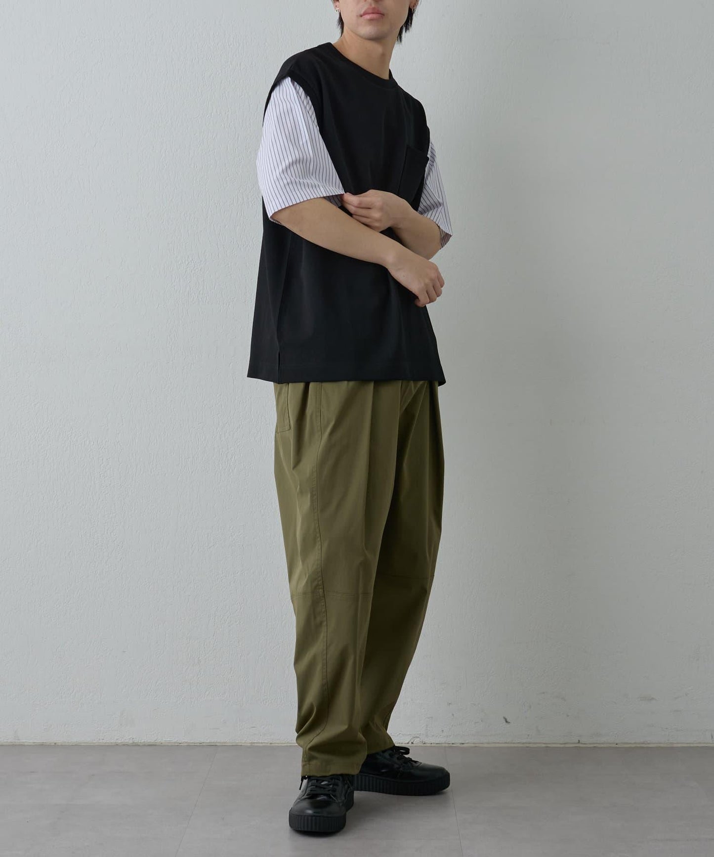 條紋袖切換短袖T恤