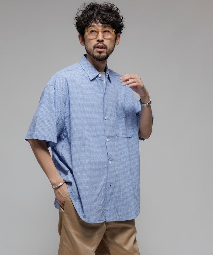 聯名 輕鬆版型 褶皺處理 常規領口 短袖 格子襯衫