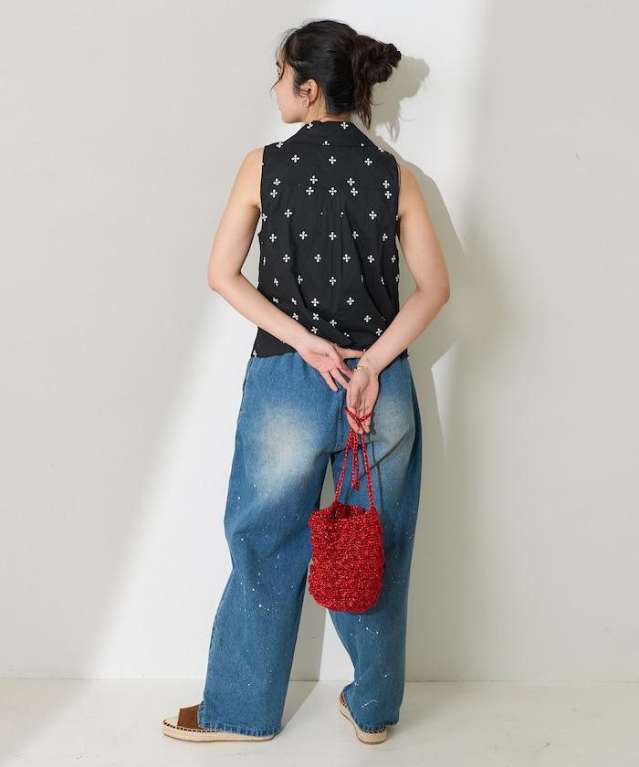 印度 小花刺繡 領子配飾蝴蝶結馬甲<可搭配套裝>