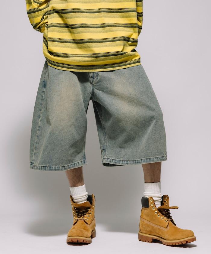 寬鬆剪裁 復古加工 曲線 牛仔褲 露腳 短褲