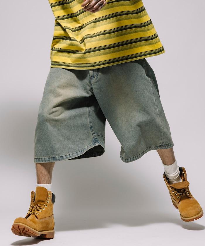 寬鬆剪裁 復古加工 曲線 牛仔褲 露腳 短褲