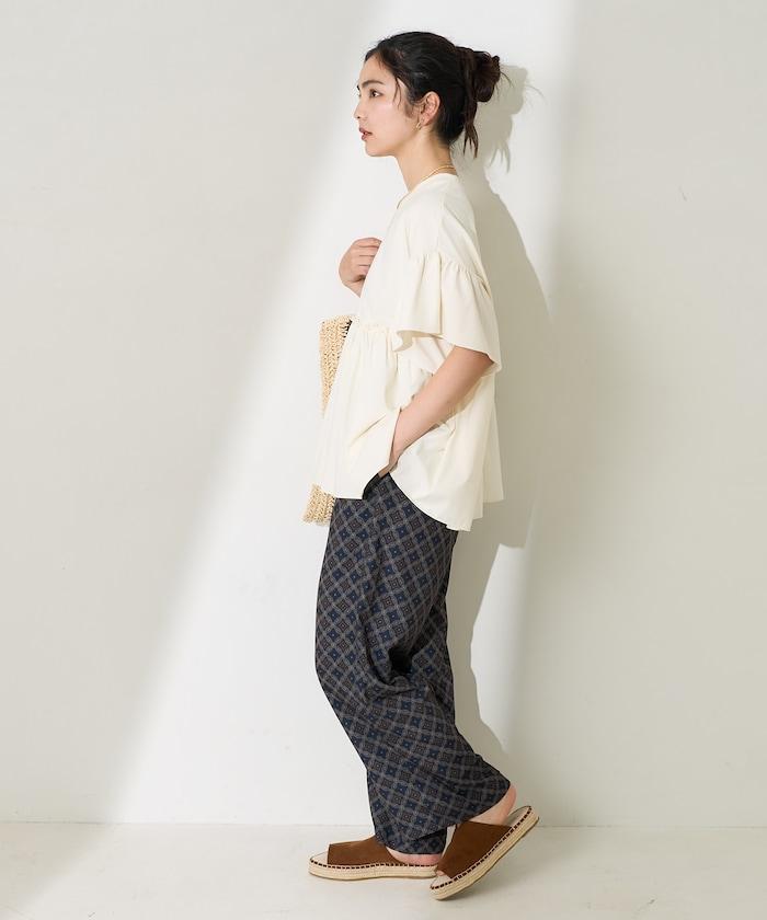 <防紫外線>多功能袖口荷葉邊短袖T恤/功能性材料拼接T恤