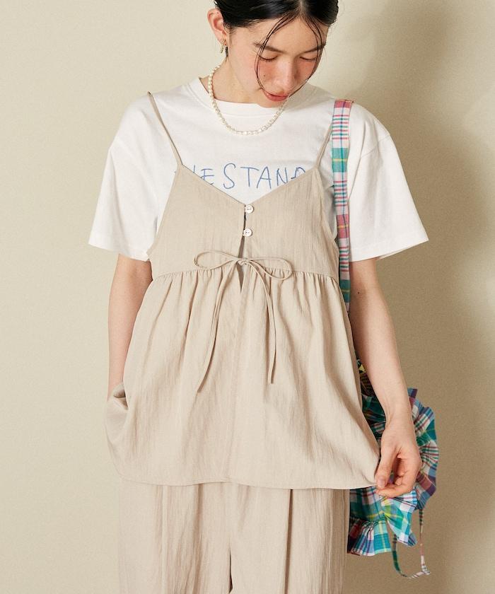 <接觸冷感> 帶蝴蝶結的吊帶背心套裝