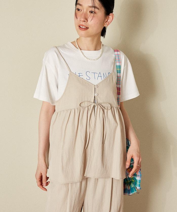 <接觸冷感> 帶蝴蝶結的吊帶背心套裝