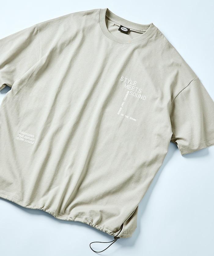 大尺寸設計刺繡下襬繩帶圓領T恤
