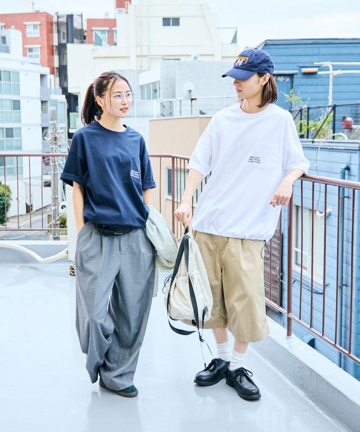 大尺寸 印花裝飾 下襬繩帶 口袋T恤