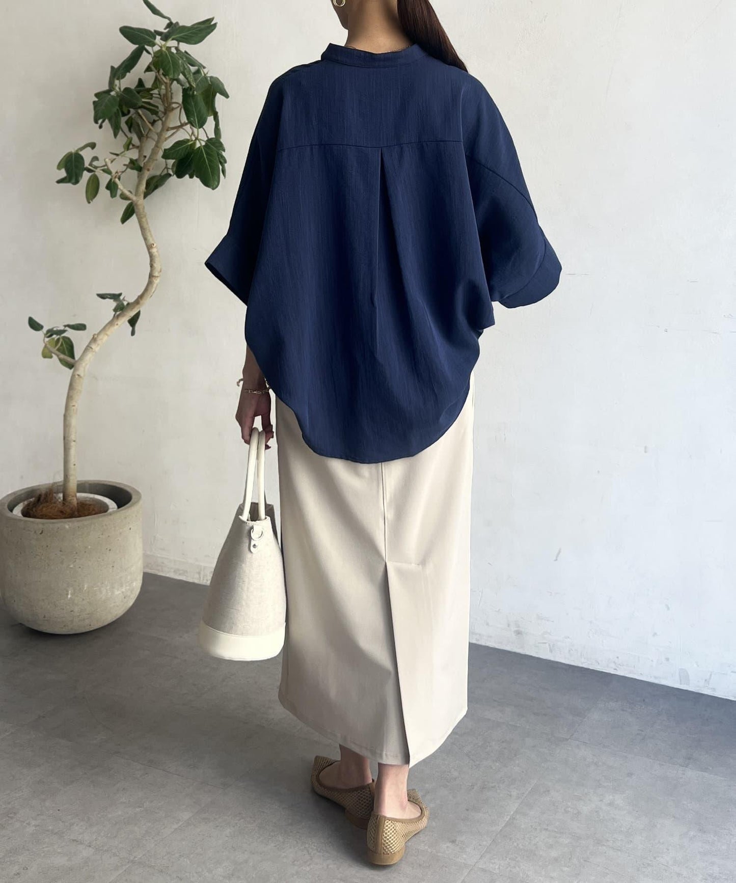 亞麻質感捲袖翻領襯衫