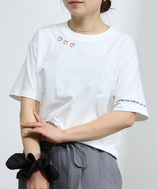 有機棉 心形 標誌刺繡T恤 / 圓領 單點標誌 刺繡短袖T恤