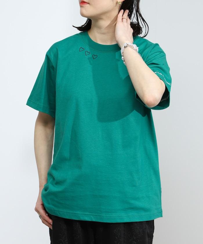 有機棉 心形 標誌刺繡T恤 / 圓領 單點標誌 刺繡短袖T恤