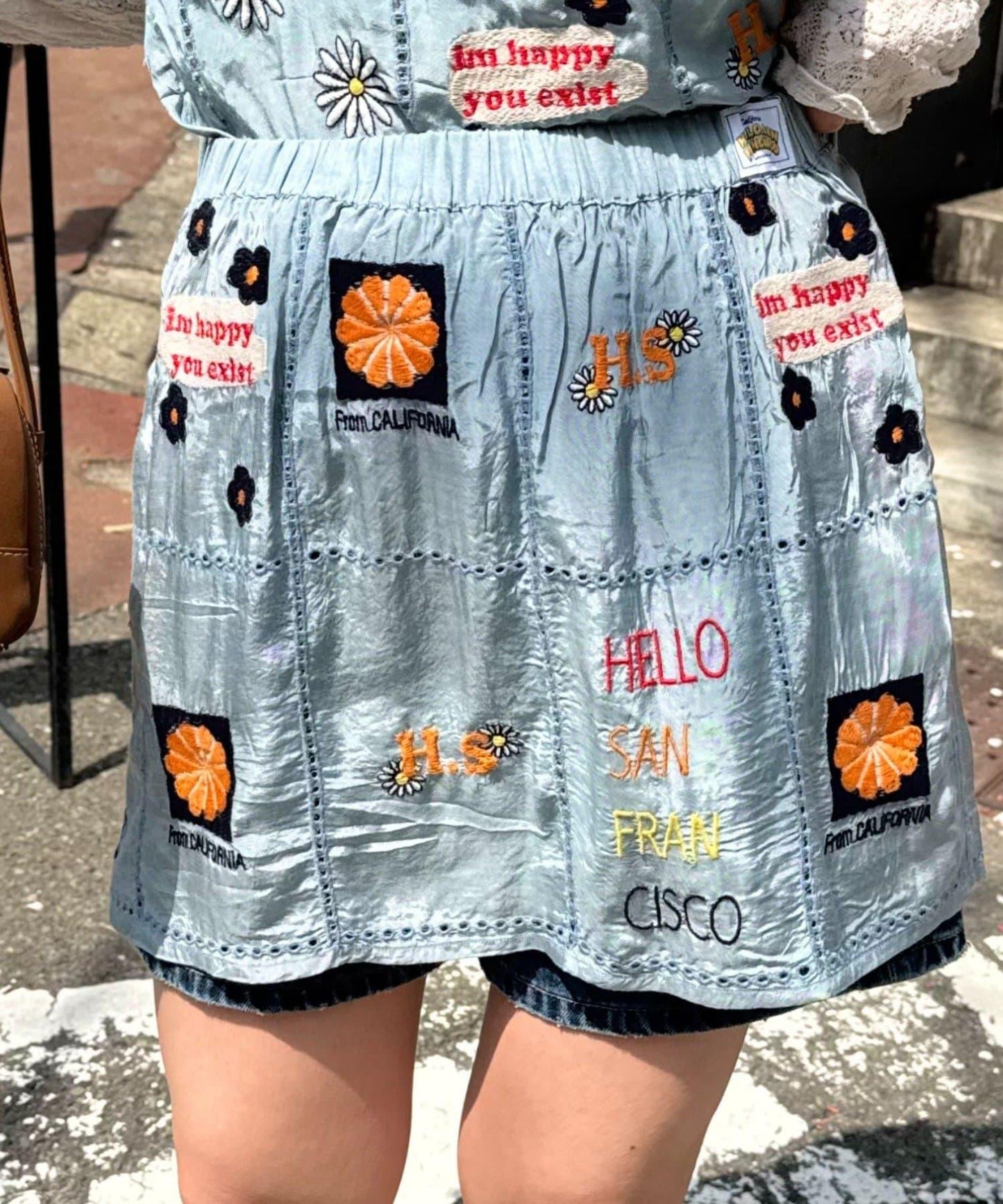 【HELLO.SANFRANCISCO/哈羅舊金山】原刺繡卷邊裙