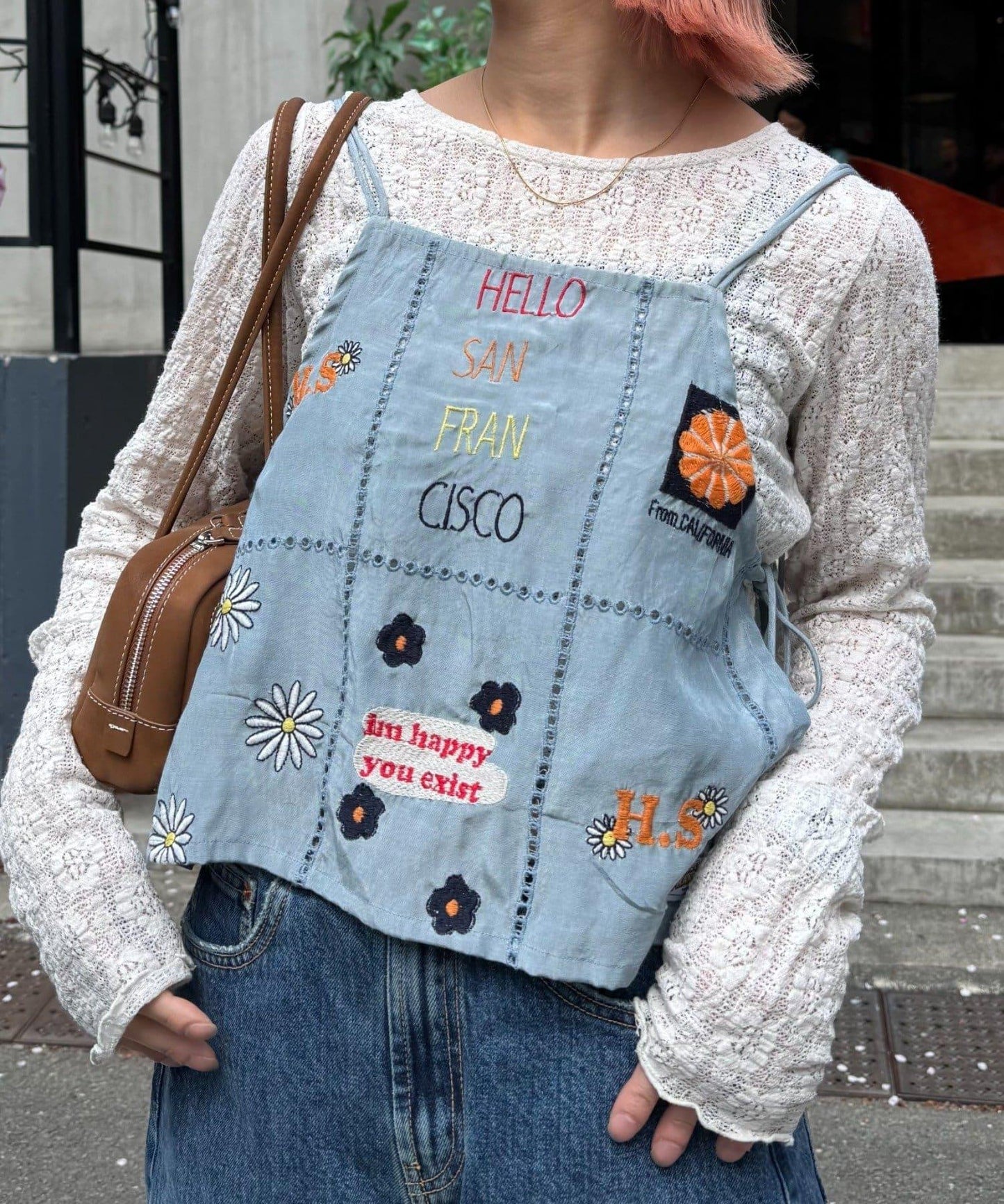 【HELLO.SANFRANCISCO/哈羅舊金山】原刺繡緞面吊帶