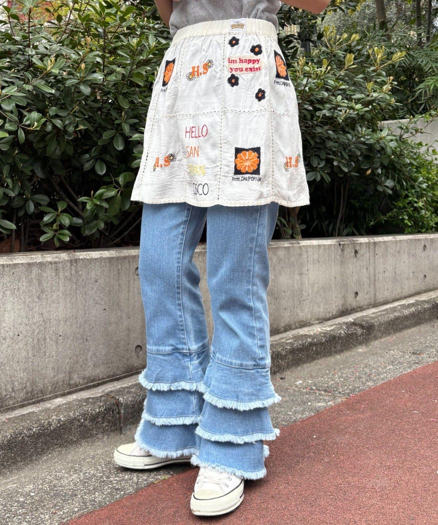 【HELLO.SANFRANCISCO/哈羅舊金山】原刺繡卷邊裙