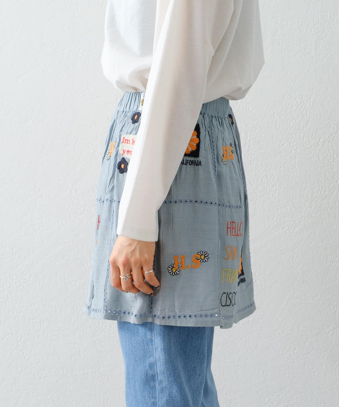 【HELLO.SANFRANCISCO/哈羅舊金山】原刺繡卷邊裙