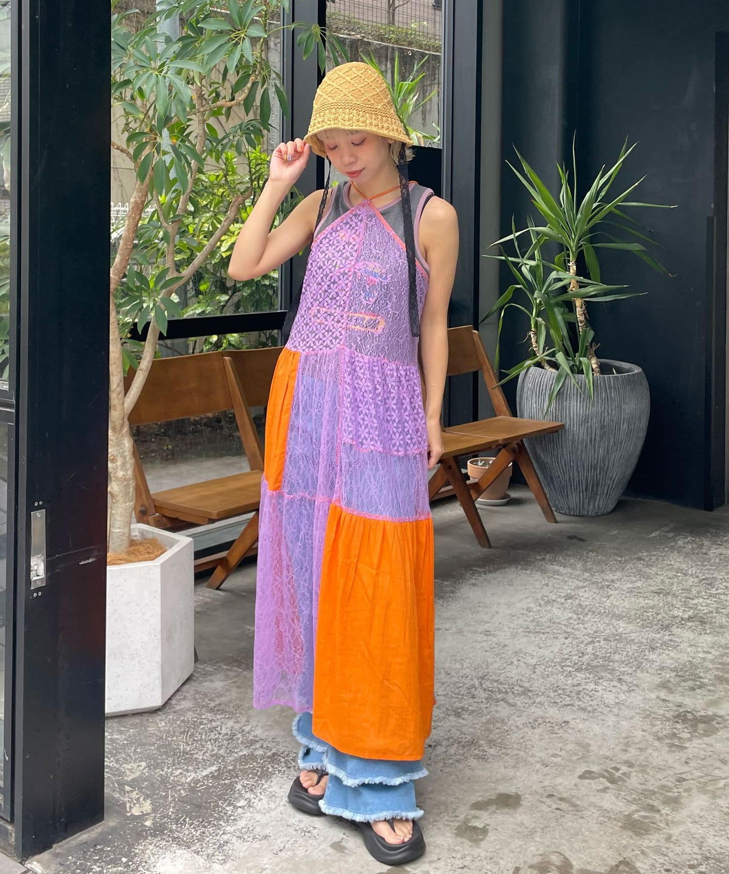 5/1(星期四)10:00開始【HELLO.SANFRANCISCO/你好,舊金山】印度拼布彩色蕾絲兩用吊帶連衣裙