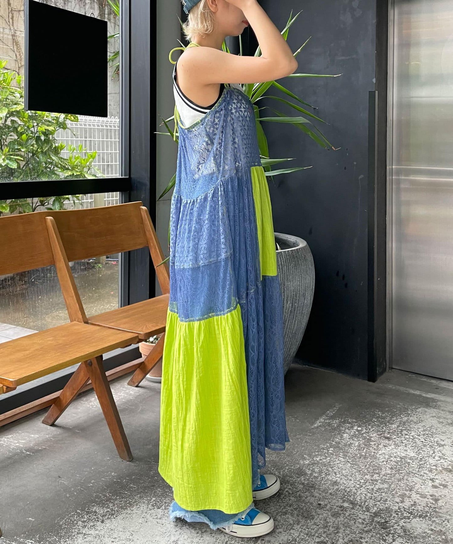 5/1(星期四)10:00開始【HELLO.SANFRANCISCO/你好,舊金山】印度拼布彩色蕾絲兩用吊帶連衣裙