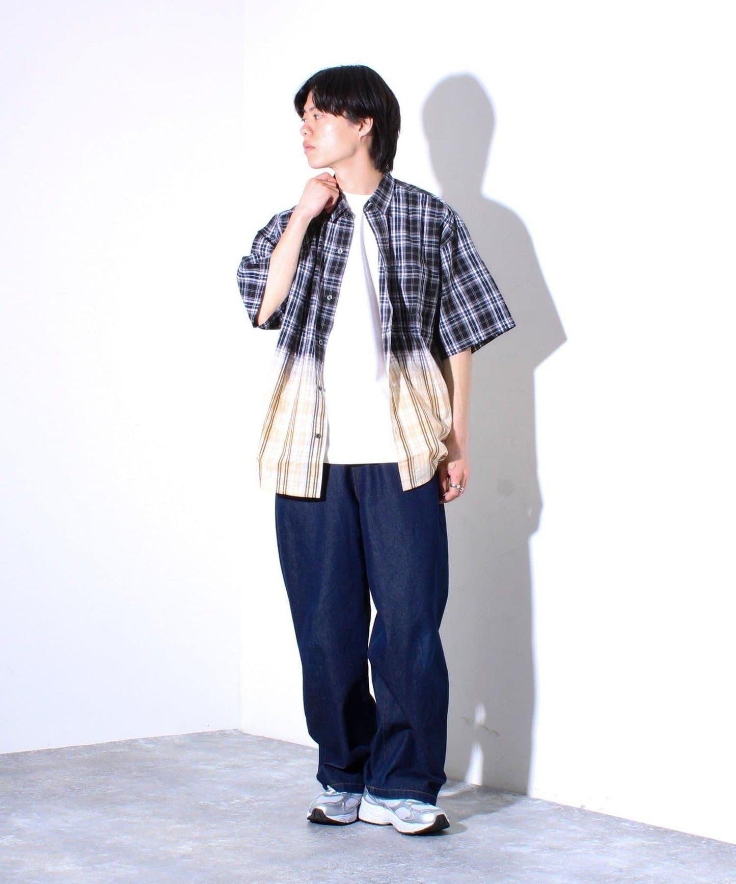 【GLOSTER/格洛斯特】絞染 半半式 半袖格子襯衫