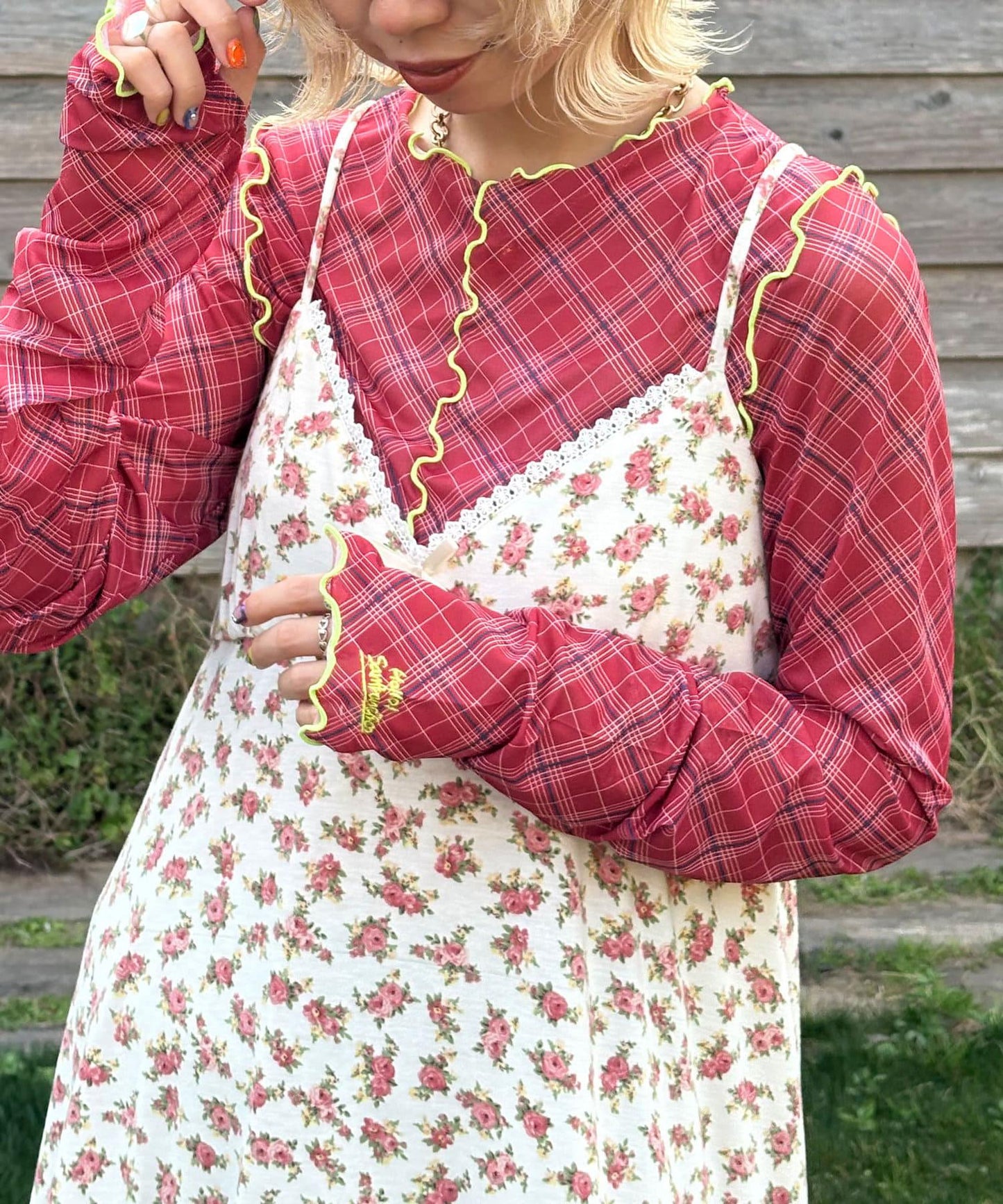 【HELLO.SANFRANCISCO/哈羅舊金山】格子蕾絲上衣