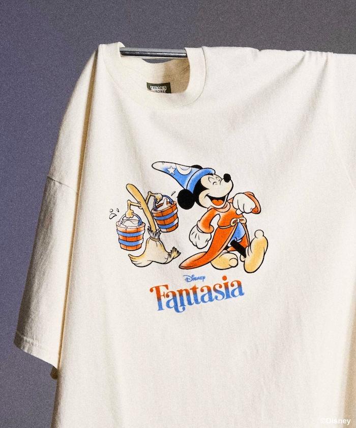 DISNEY/《迪士尼》/『幻想曲』/藍色/米奇老鼠/絨布印花 圓領T恤