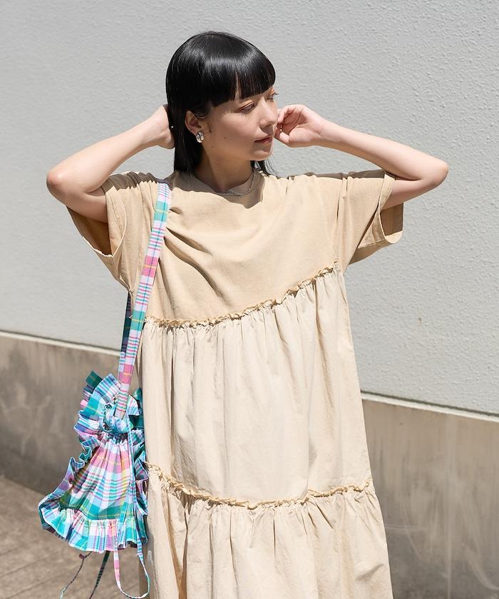 下襬荷葉邊顏料短袖連衣裙