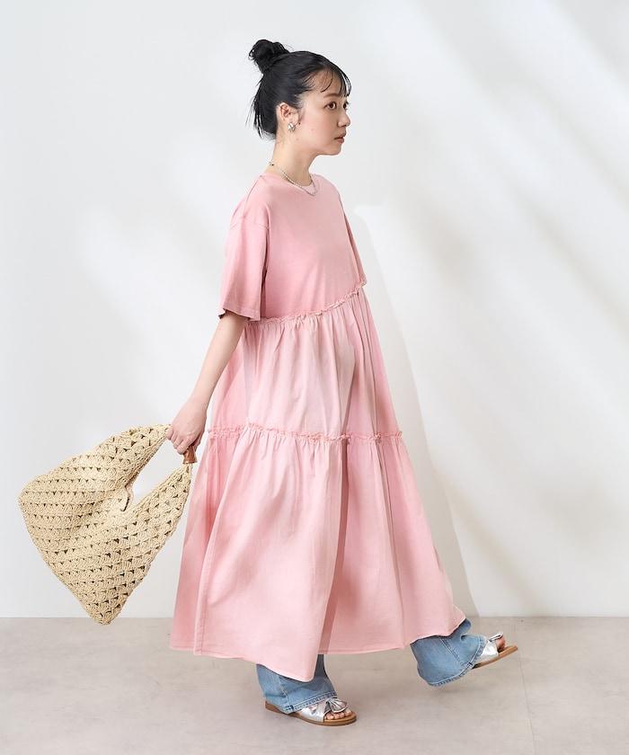 下襬荷葉邊顏料短袖連衣裙
