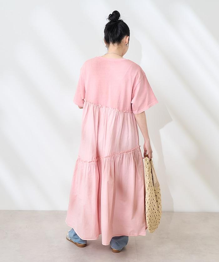 下襬荷葉邊顏料短袖連衣裙