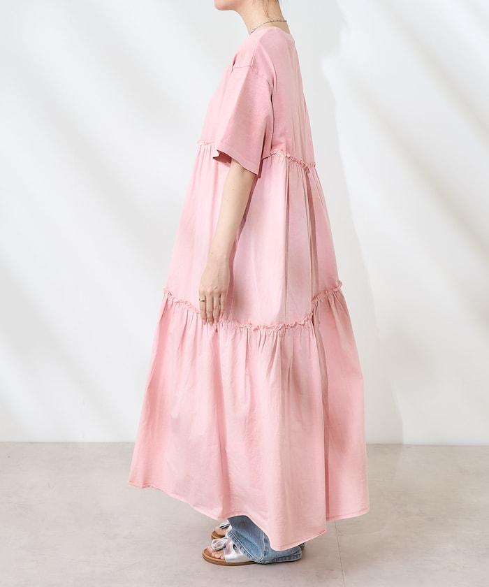 下襬荷葉邊顏料短袖連衣裙