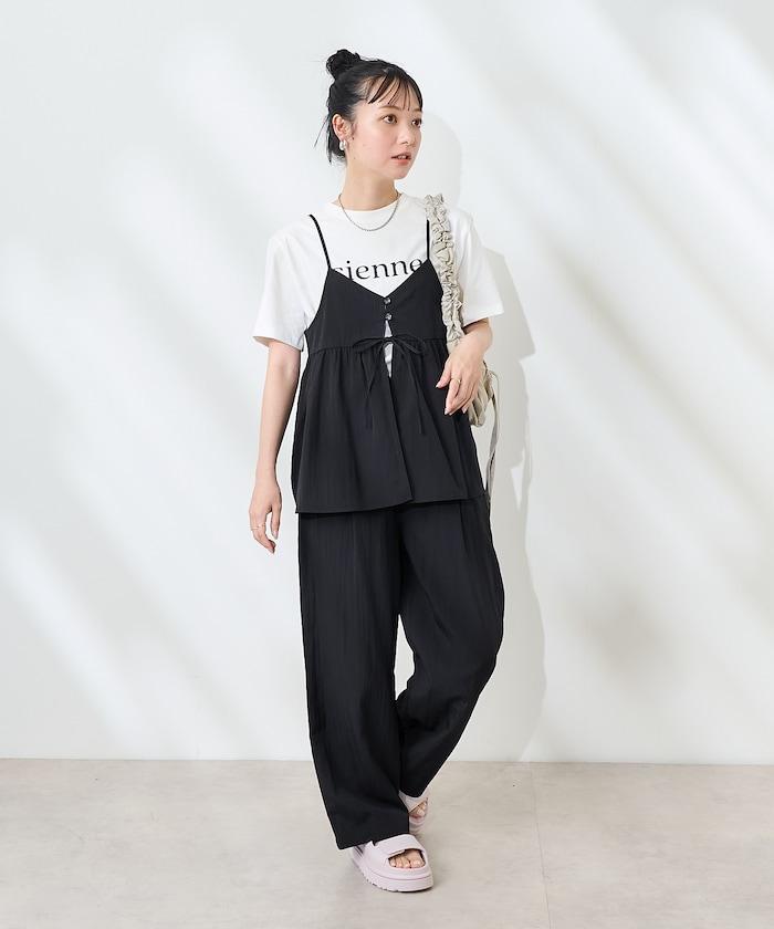 <接觸冷感> 帶蝴蝶結的吊帶背心套裝