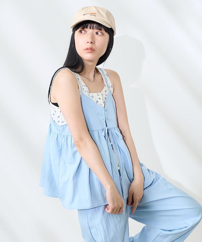 <接觸冷感> 帶蝴蝶結的吊帶背心套裝