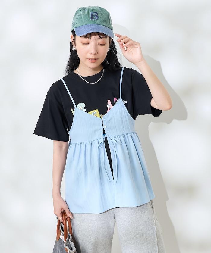<接觸冷感> 帶蝴蝶結的吊帶背心套裝