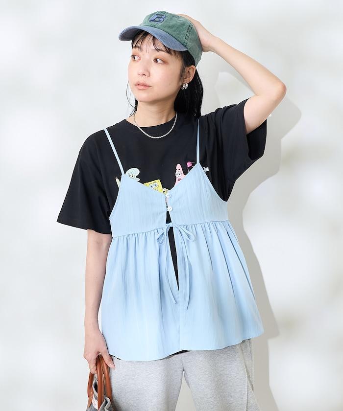 <接觸冷感> 帶蝴蝶結的吊帶背心套裝