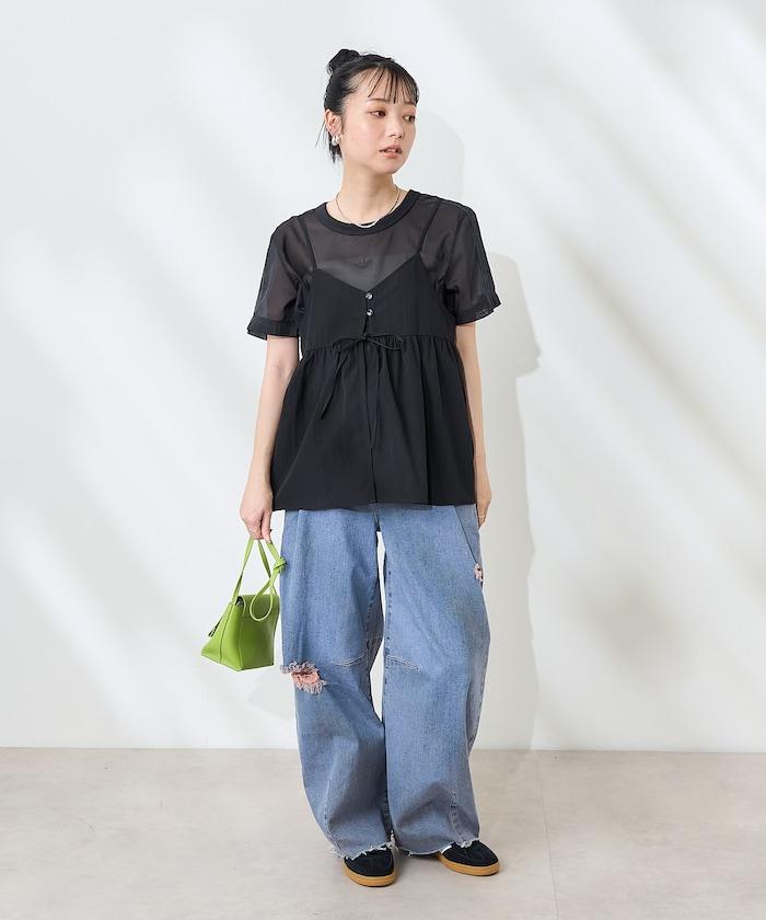 <接觸冷感> 帶蝴蝶結的吊帶背心套裝