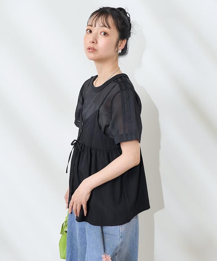 <接觸冷感> 帶蝴蝶結的吊帶背心套裝