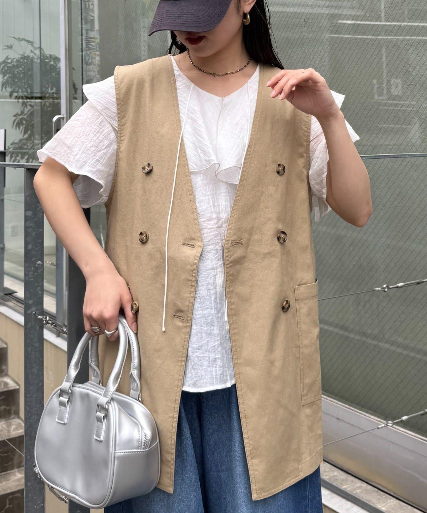 無領亞麻混紡外套
