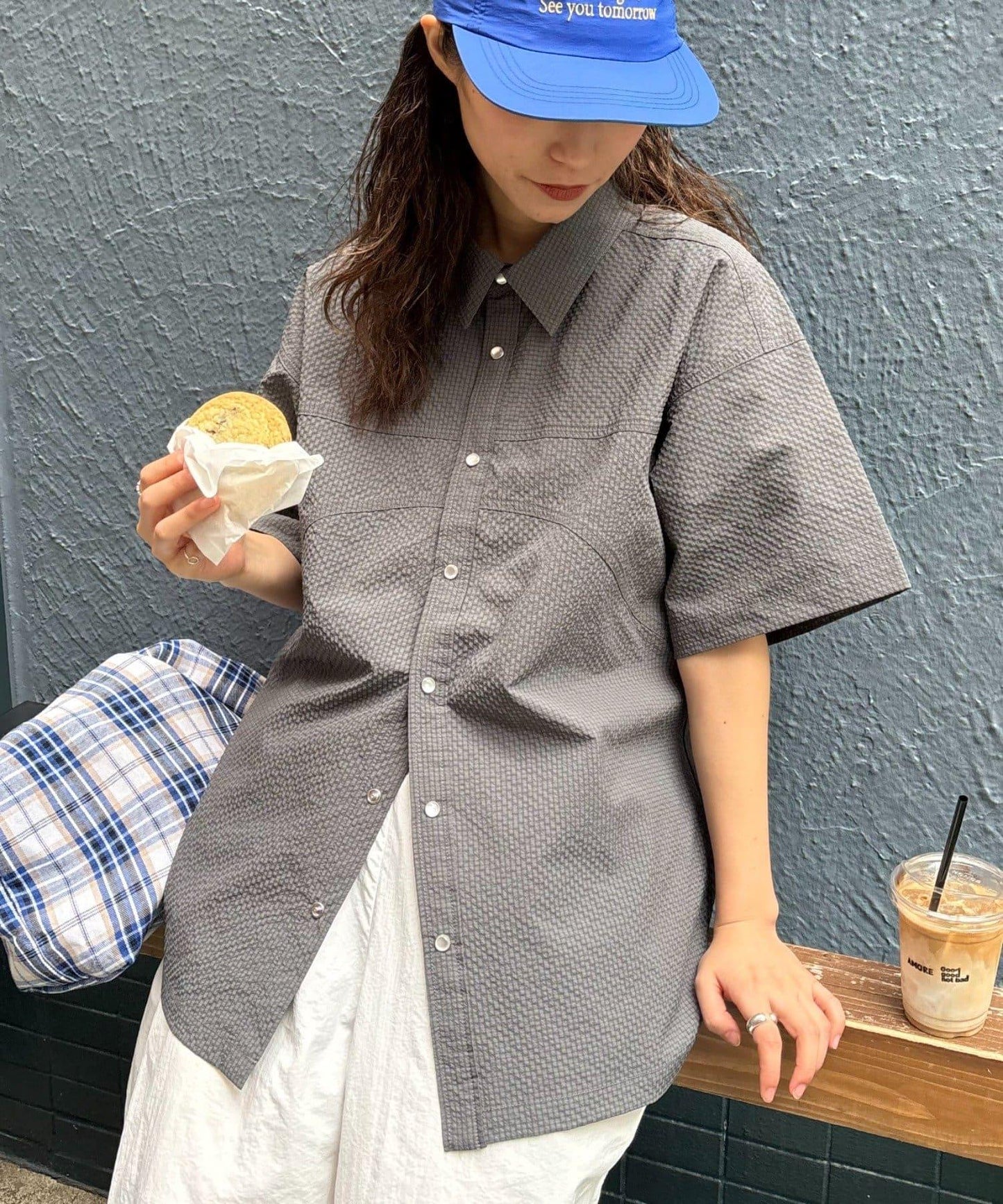 【男女通用】泡泡短袖純色襯衫