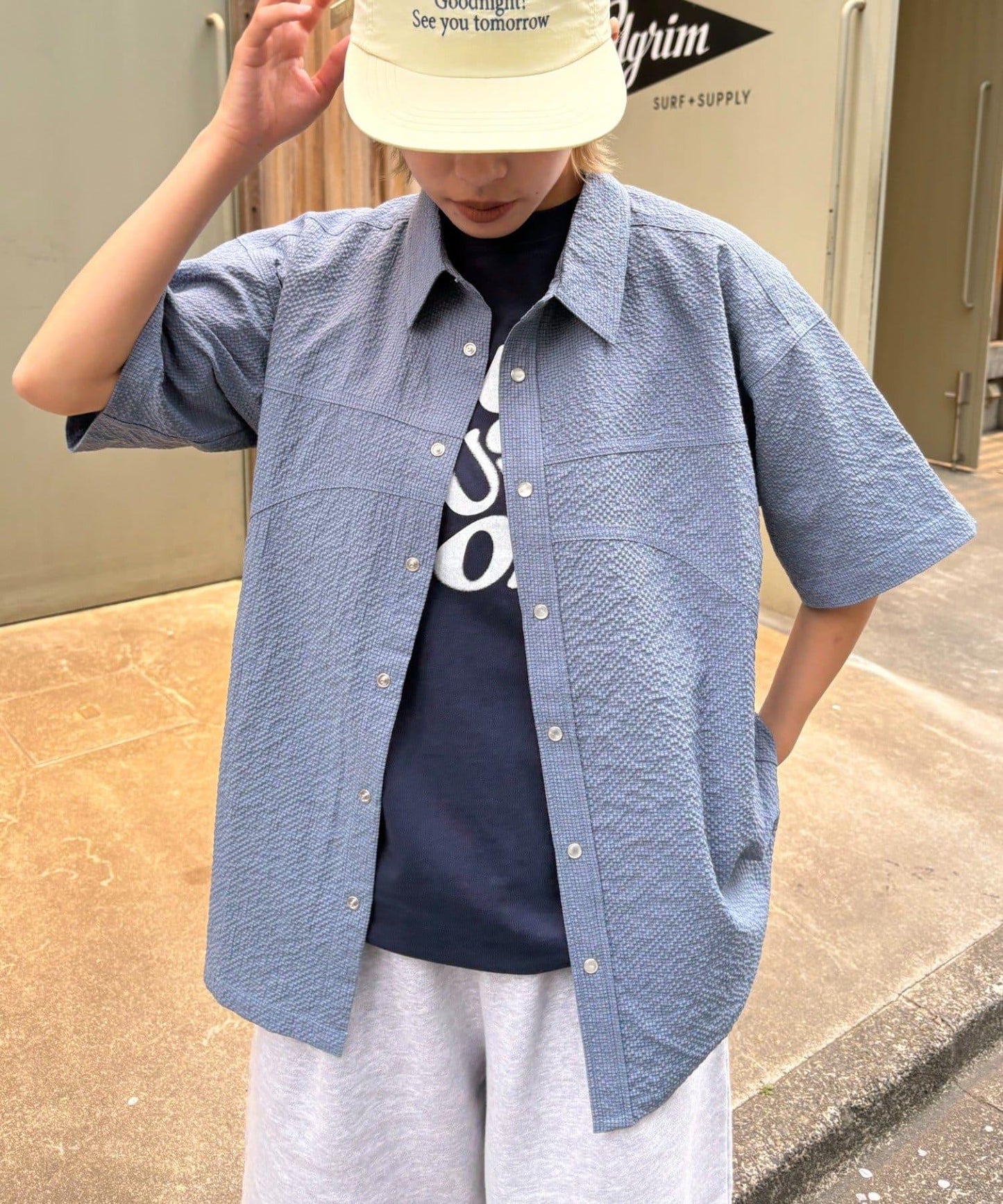 【男女通用】泡泡短袖純色襯衫
