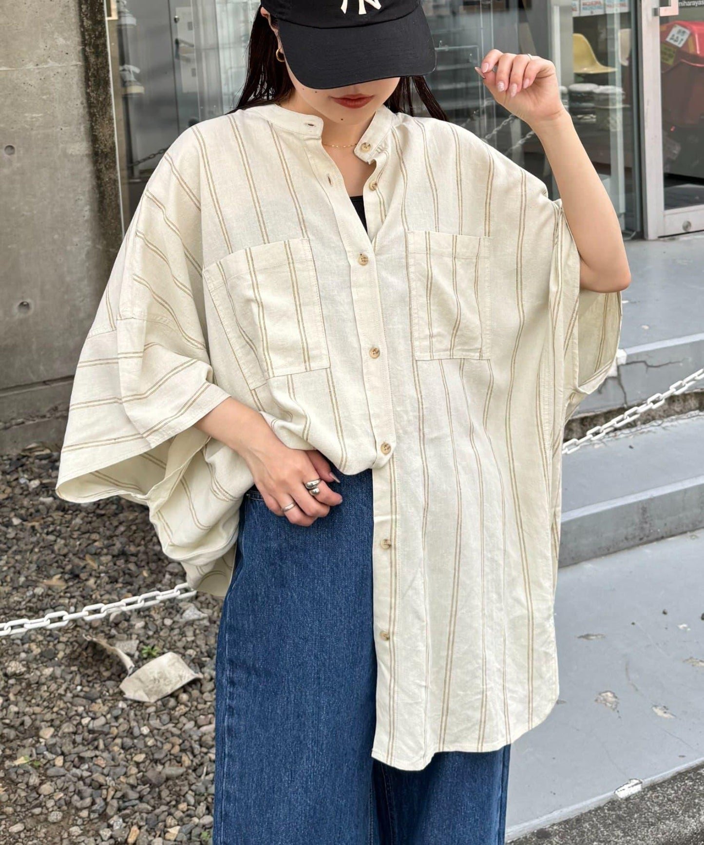 【二臂修身遮蓋】亞麻粘膠杜邦襯衫