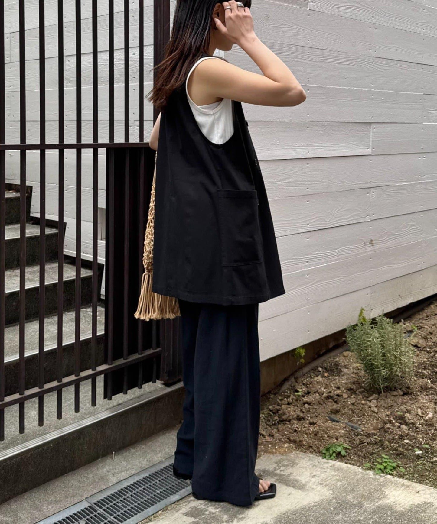 無領亞麻混紡外套