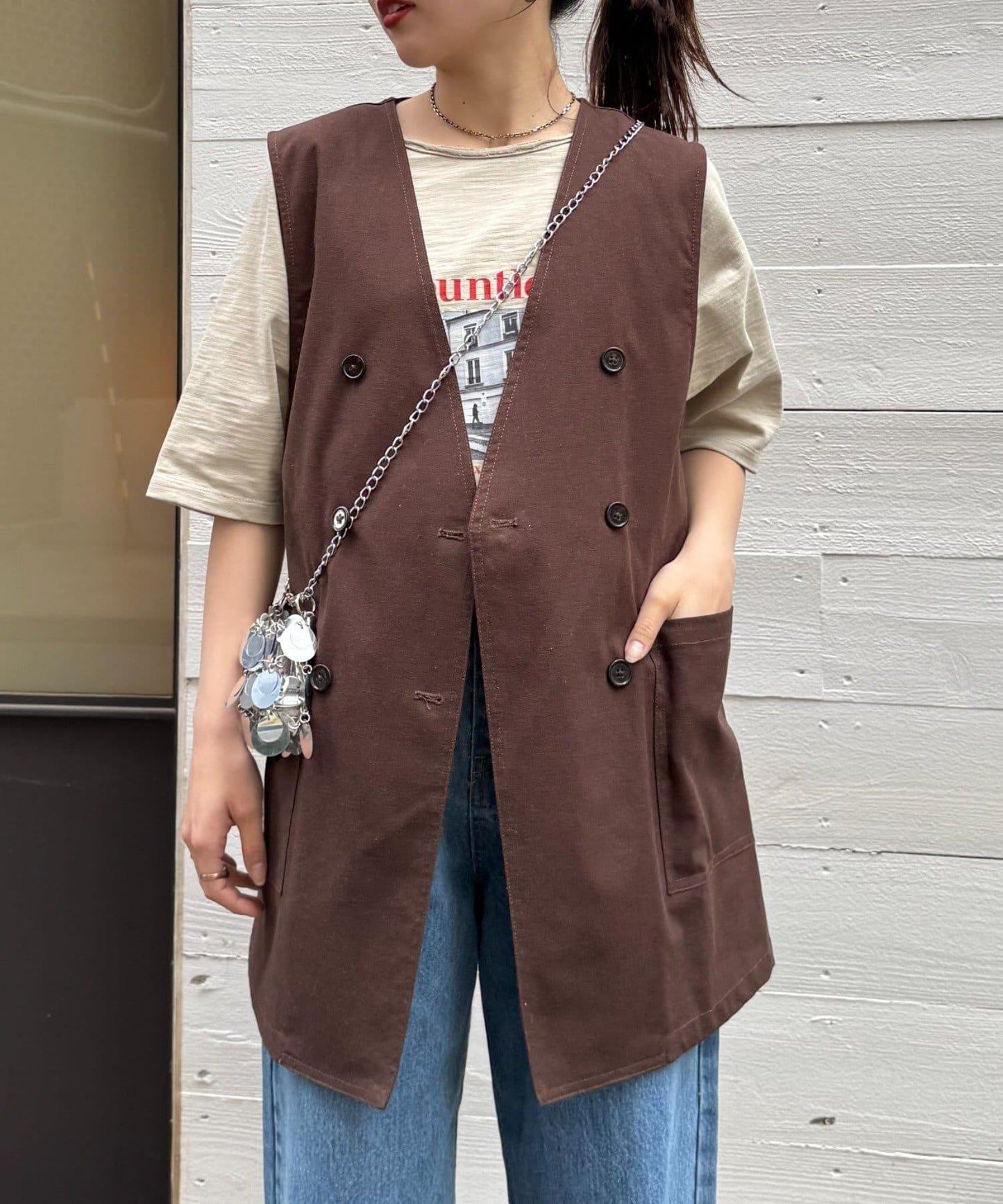 無領亞麻混紡外套