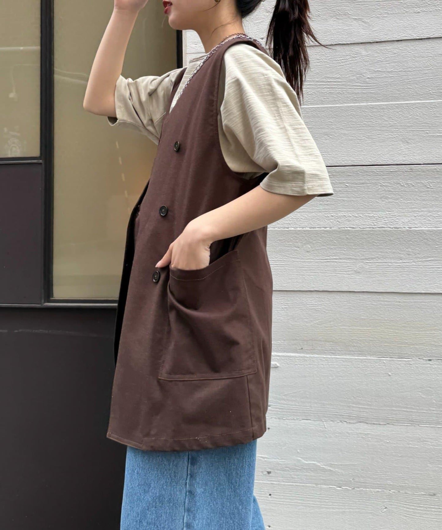 無領亞麻混紡外套