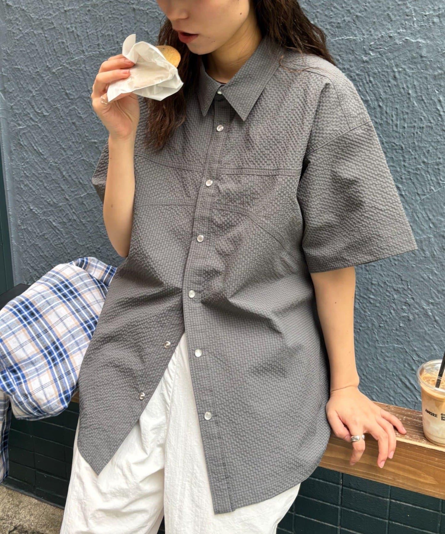 【男女通用】泡泡短袖純色襯衫
