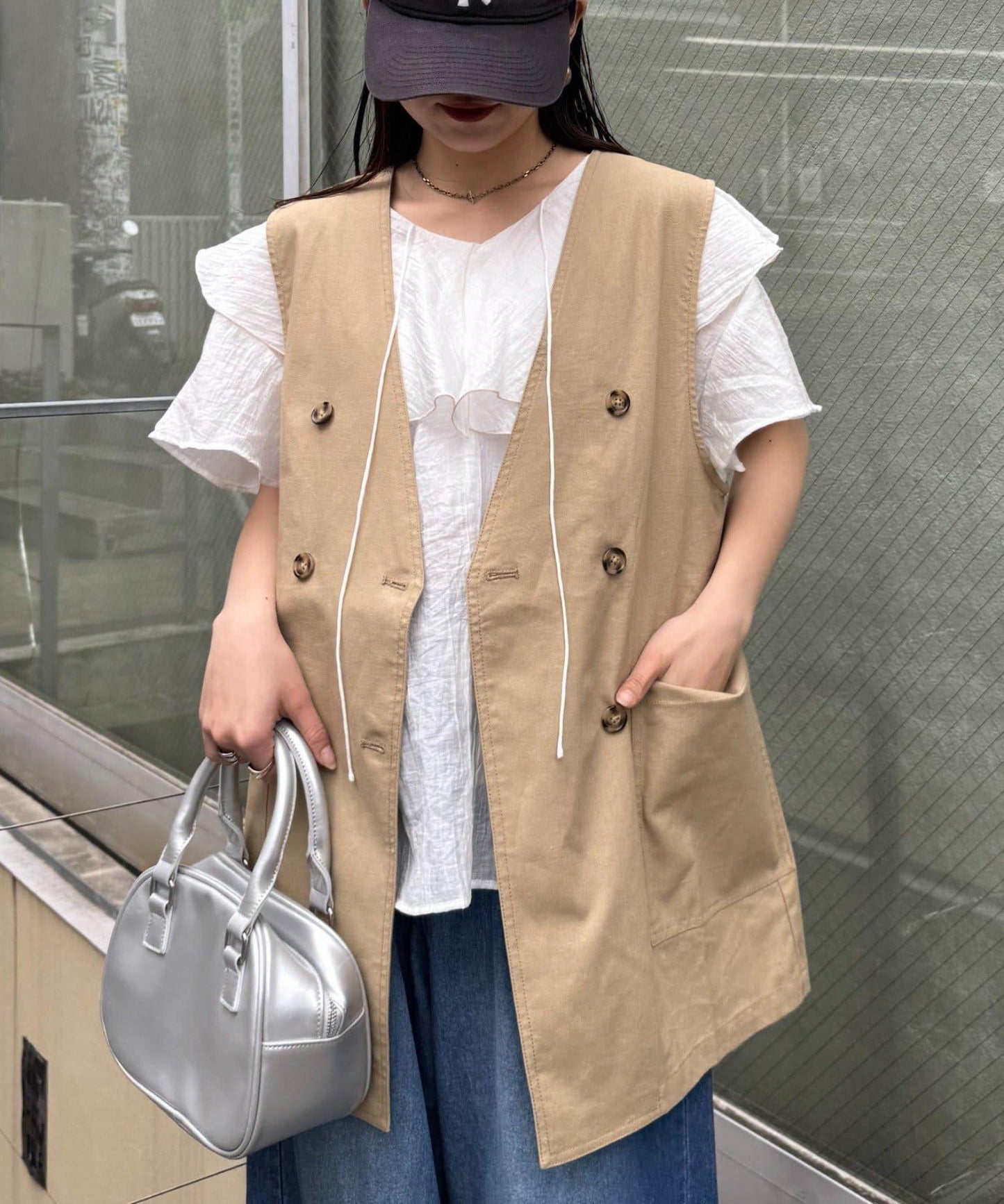 無領亞麻混紡外套