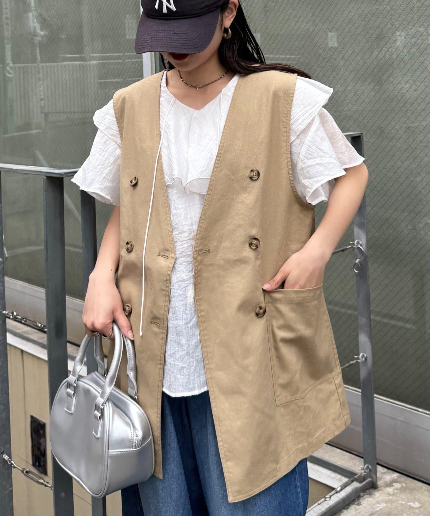 無領亞麻混紡外套