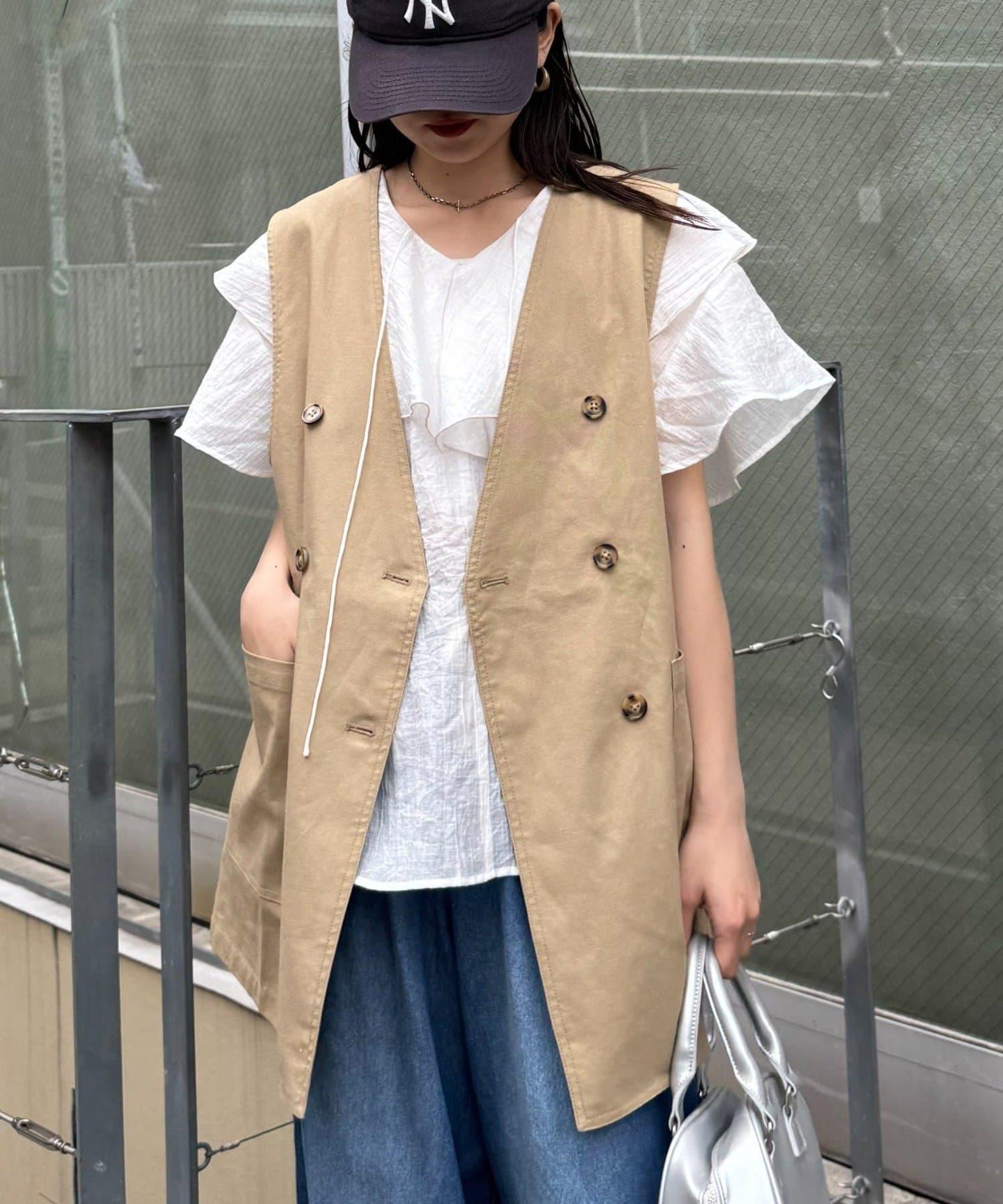 無領亞麻混紡外套