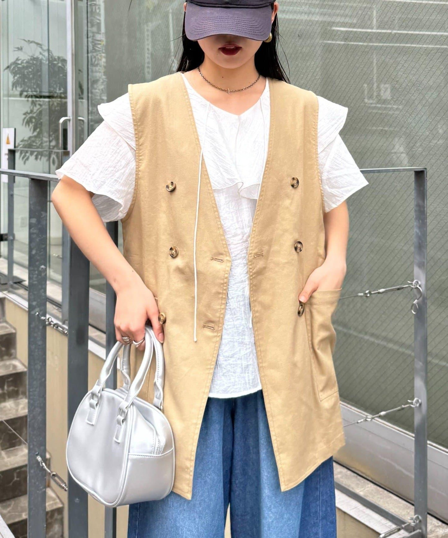 無領亞麻混紡外套