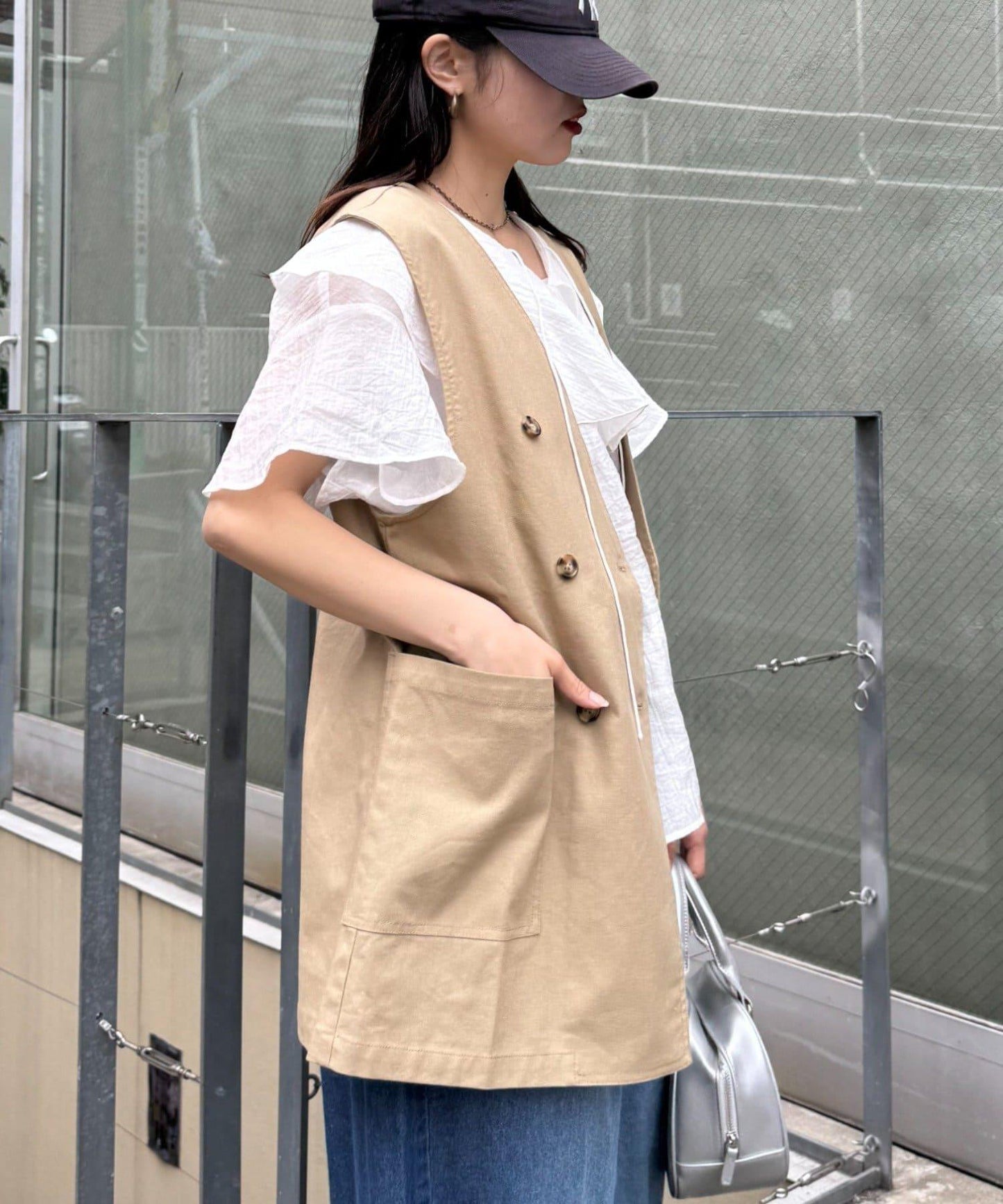 無領亞麻混紡外套